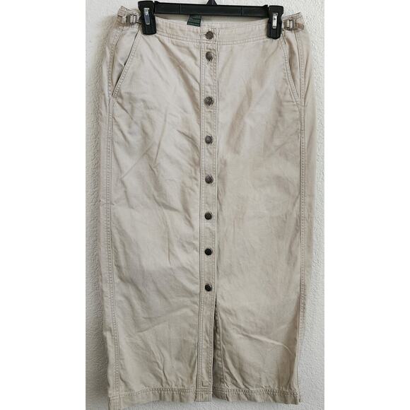 Lauren Ralph Lauren Tan Beige Button Front Denim Midi Skirt 8 Lightweight Pocket - Picture 1 of 4